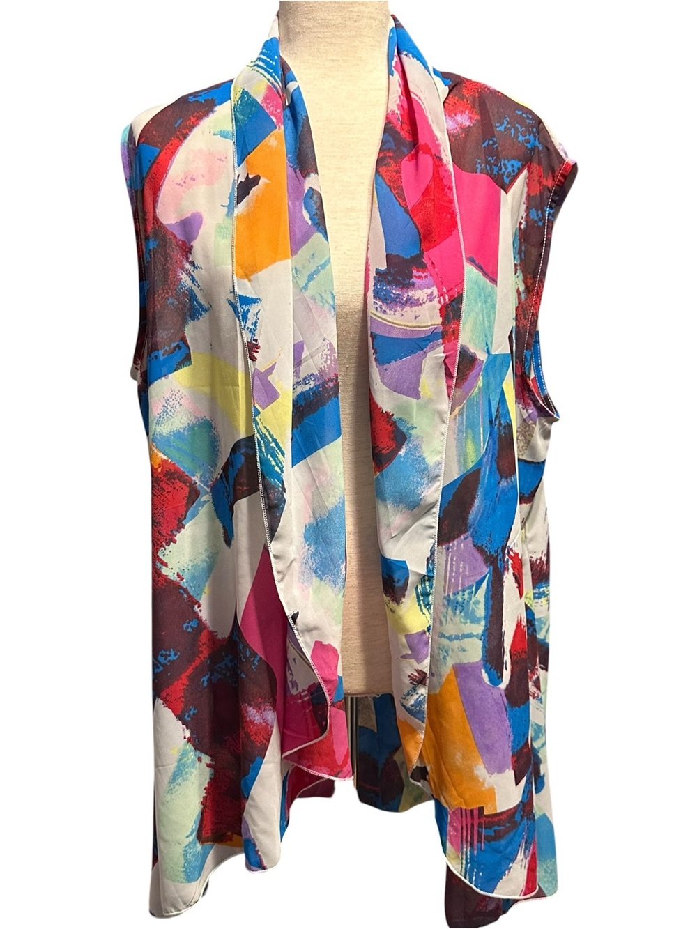 Creation Abstract Duster Vest 2XL NWT Artsy Boho Layering Dopamine Dressing A931